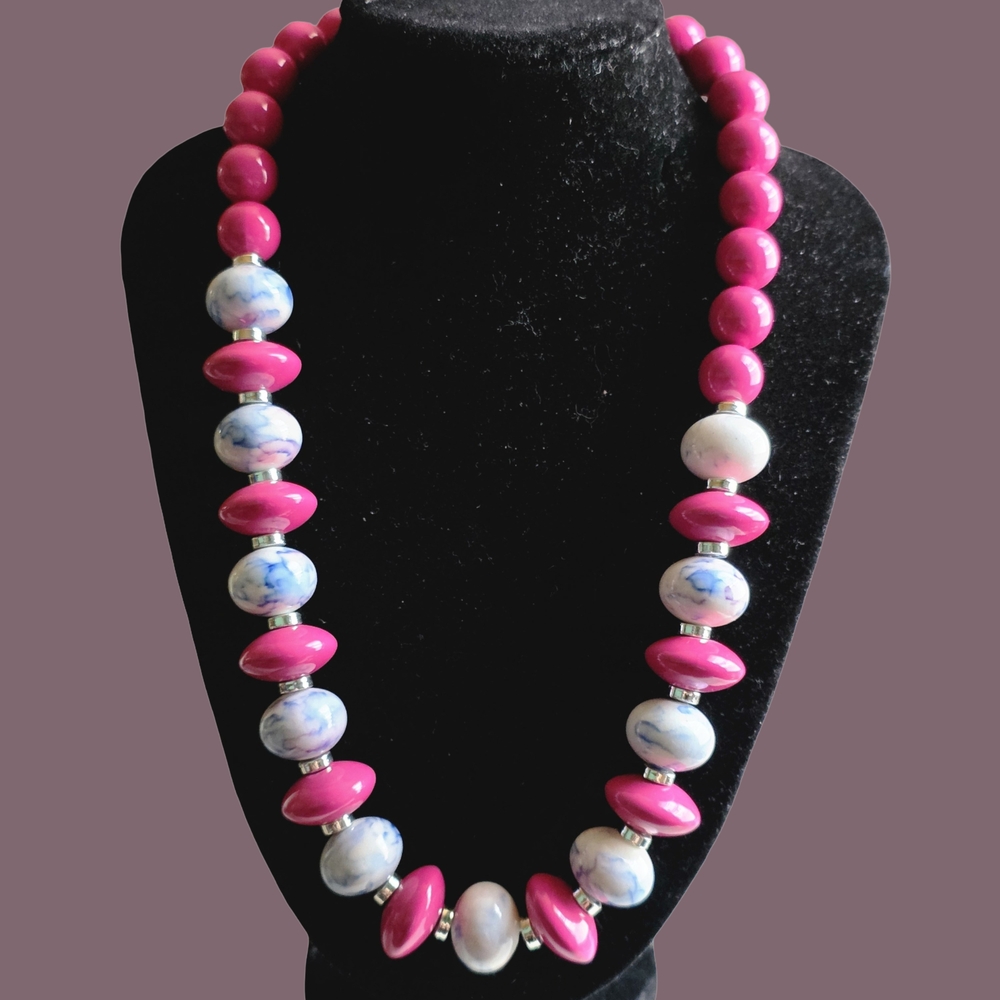 Pink and White Beaded Necklace